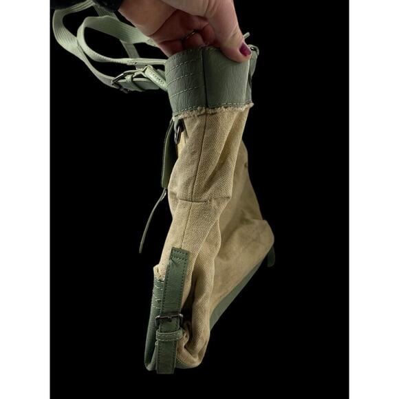 Sherpani Nola Large Shoulder Tote Bag Laptop Briefbag Leather Canvas Green Beige - Picture 7 of 16